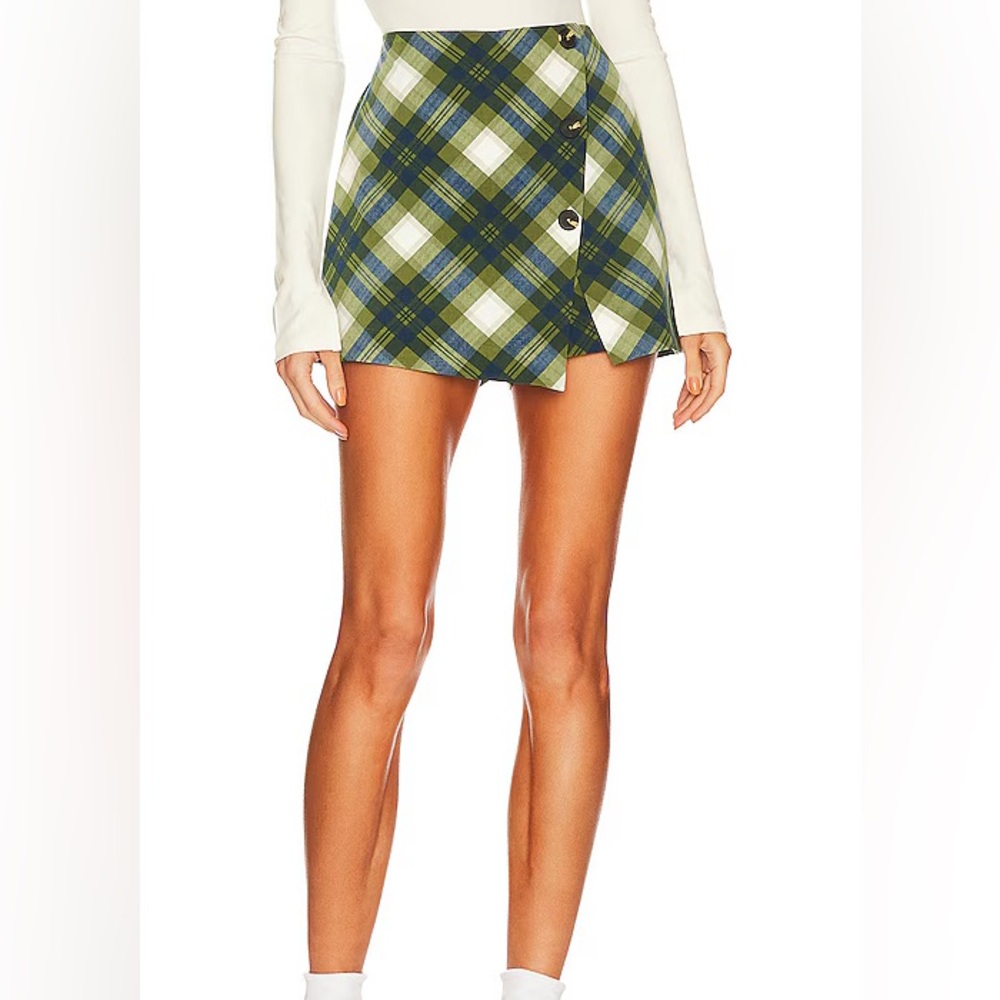 WeWoreWhat Checkered Skirt in Olive and Navy
